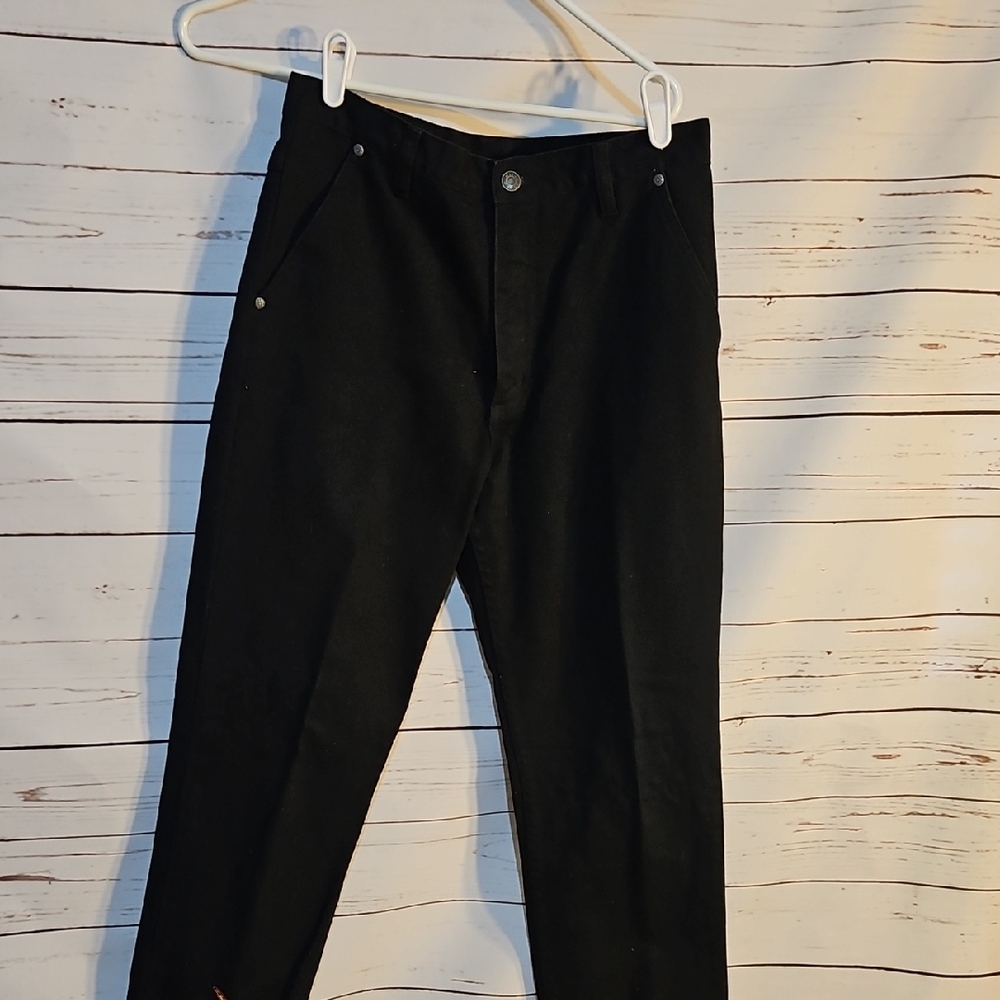 Harley Davidson Flame Embroidered Black Pants Biker Rocker Moto Size 8‎